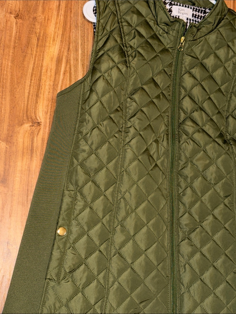 Kim Rogers women large vest  Olive green Quilted Zip Side Knit Panels pockets - Picture 3 of 7
